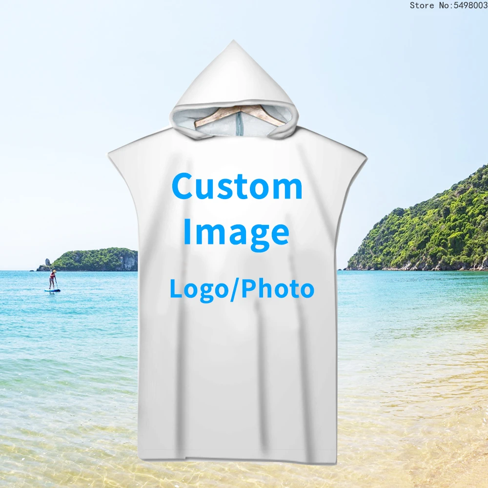 Personalized Name Beach Towel Robe Poncho Surf Adults Kids Quick Dry Bathrobe Beachwear