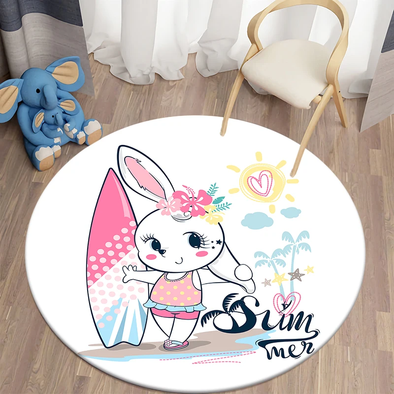 

Simplicity Bunny Lion Printed Round Carpet for Living Room Rugs Camping Picnic Mats Bedroom Rug Flannel Anti-Slip Yoga Mat gifts