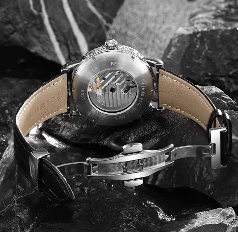 Мужские полностью автоматические механические светящиеся часы с Лунной фазой