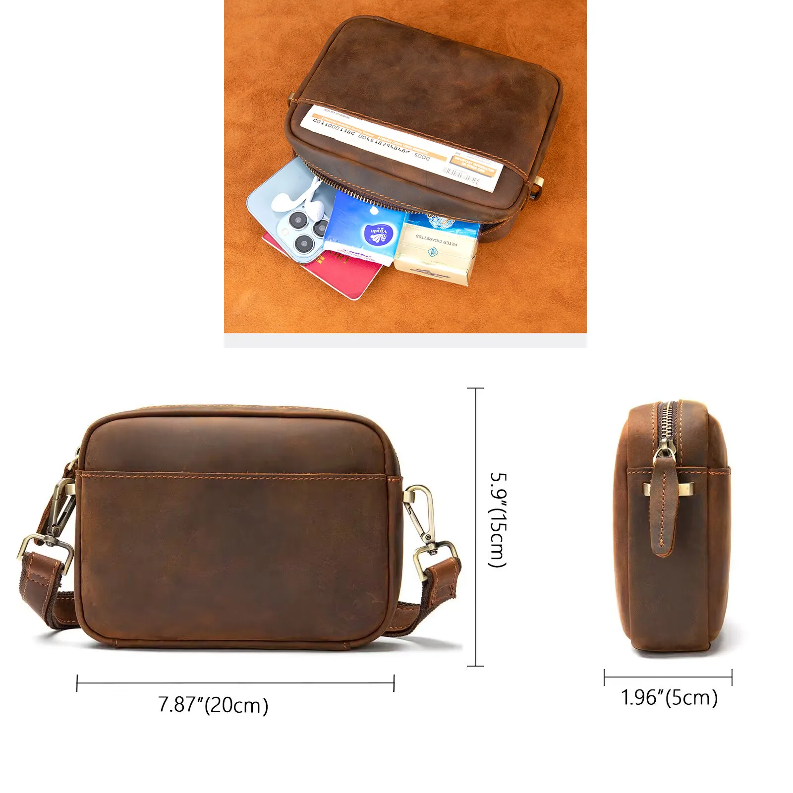 Small Single Shoulder Bag for Men Genuine Leather Crossbody Bag Male Crazy Horse Leather Messenger Bag Male Handbag Tote