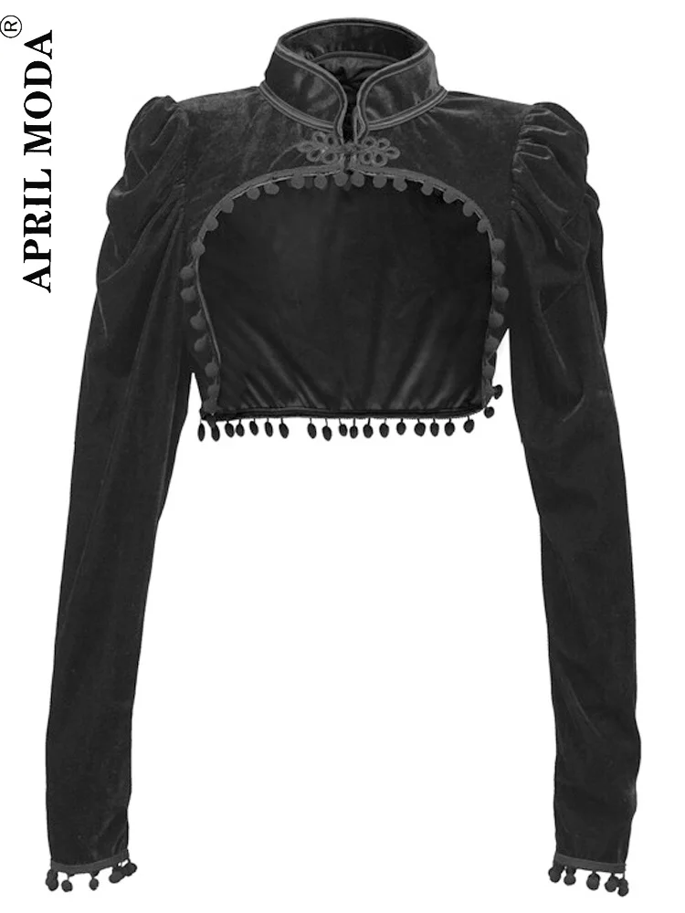

2022 Gothic Black Velvet Short Steampunk Crop Jacket Long Sleeve Women Party Bolero Victorian Coat Vintage Corset Accessories