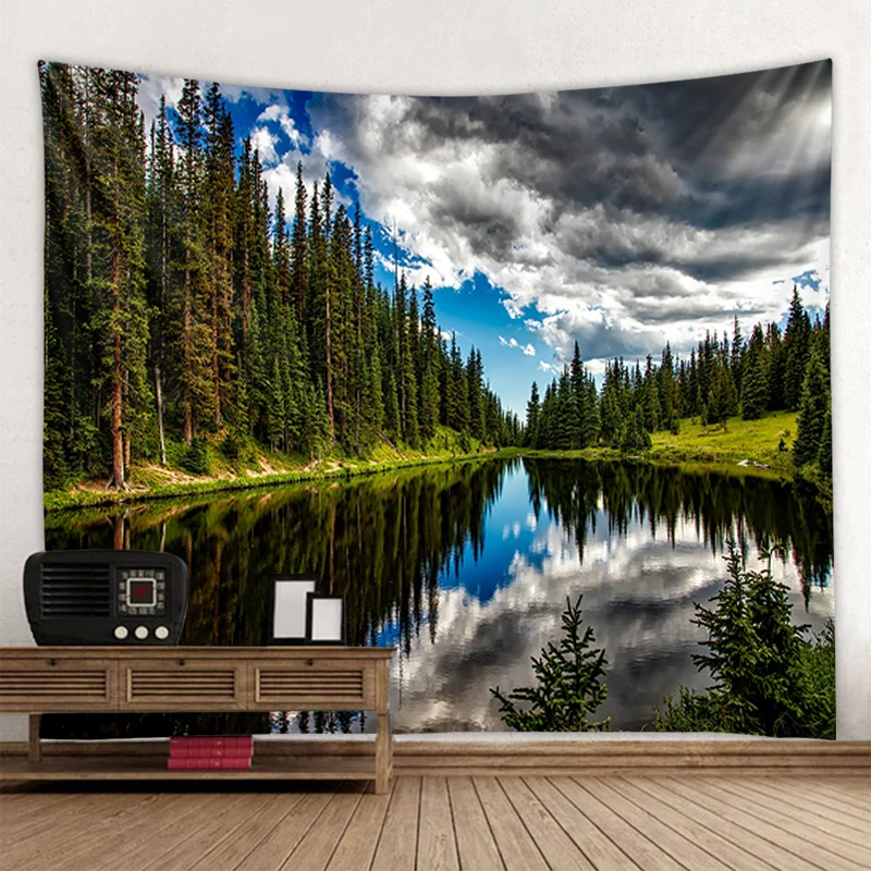 

Forest Plant Landscape, Colorful Clouds, River Tapestry, Natural Scenery Tapestry Wall Hanging, Home Decoration