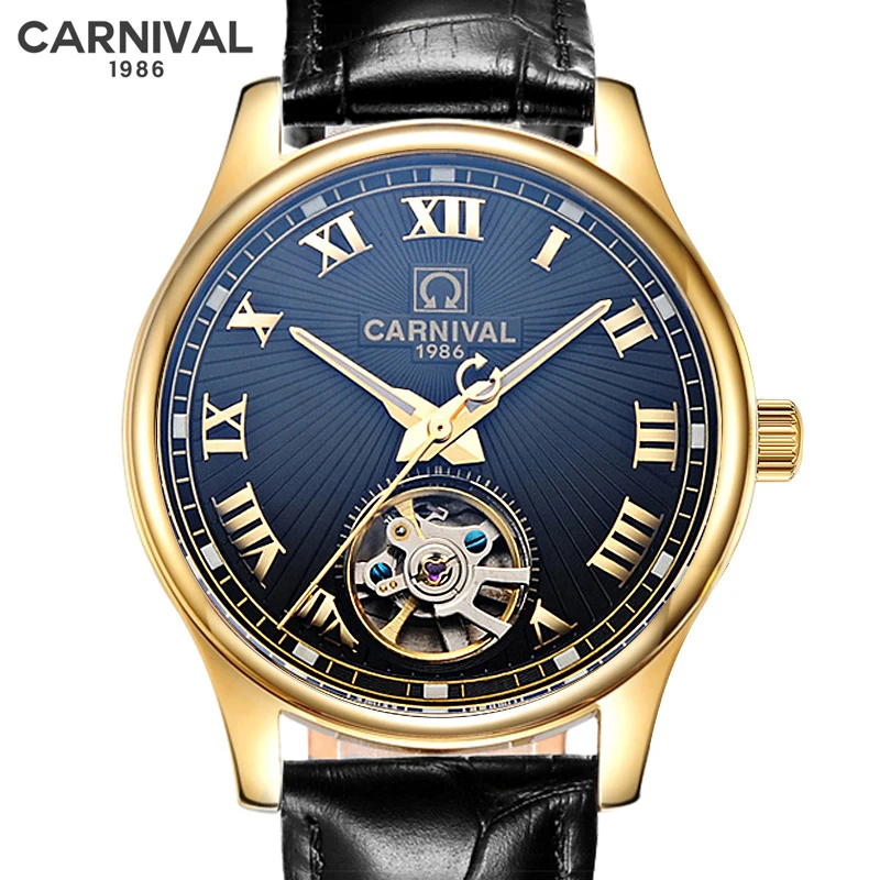 CARNIVAL Fashion Tourbillon Luminous Automatic Mechanical Watch Watch Men's Luxury Gold Case Waterproof Clock Relogio Masculino enlarge