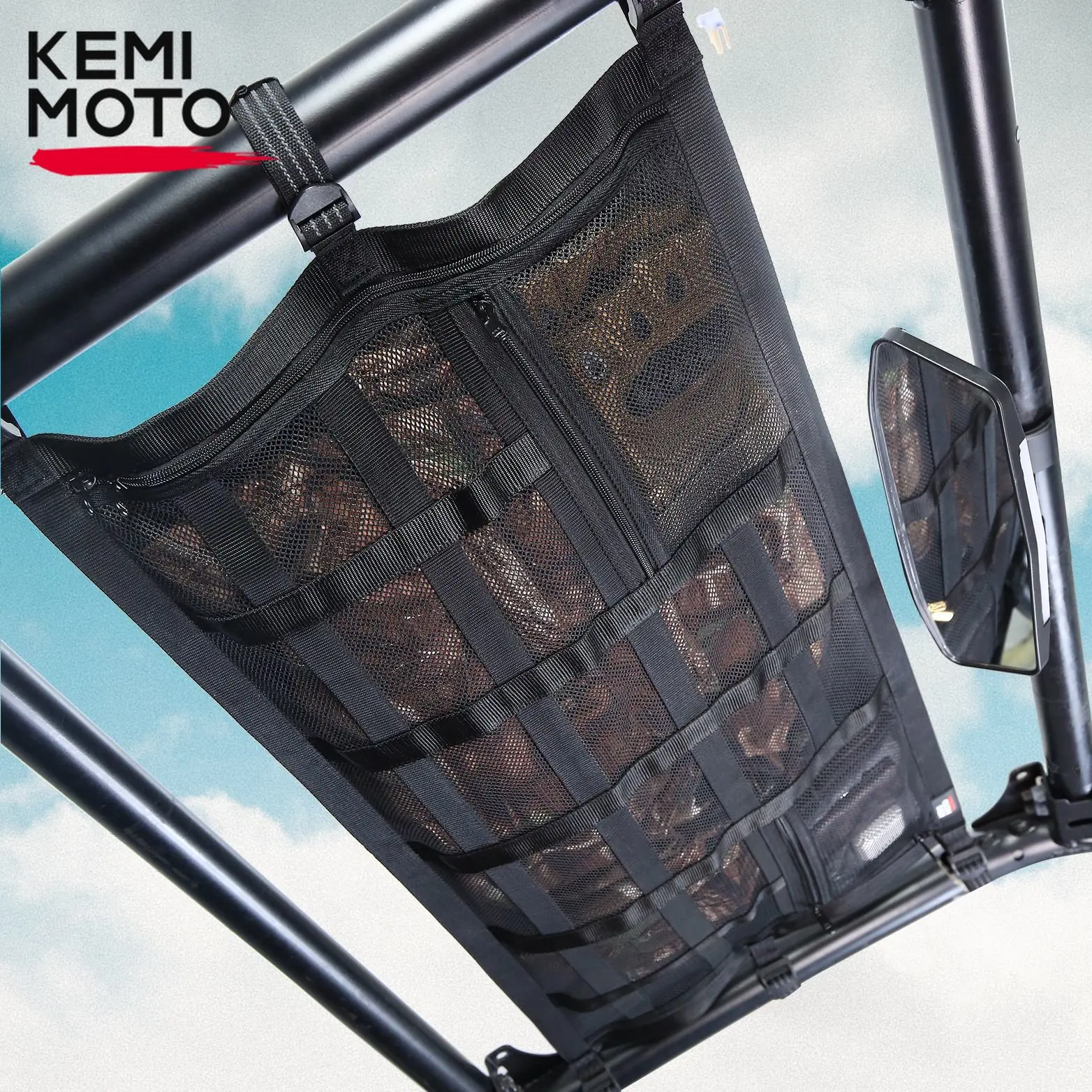 KEMIMOTO UTV Roof Storage Net Ceiling Cargo Pockets Compatible with Polaris RZR XP/XP4 1000, RZR PRO XP/XP4 2014-2023