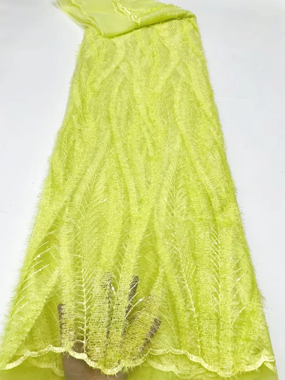 African Lace Fabric 2022 High Quality 3D Lace Lemon Green Color French Tulle Lace Fabrics 5 yards For Wedding Dress