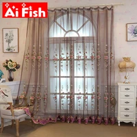 purple peony embroidered flocking lace window screen voile european luxury tulle curtains for living room drapes decoration 5