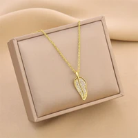 stainless steel womens pendant necklace gold leaf do not fade link chain trendy necklaces kpop fashion matal jewelry wholesale