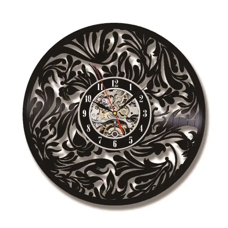 

Креативные Часы в античном стиле, 3D Виниловые часы с черным ажурным цветочным орнаментом, светодиодные подвесные настенные часы, подарок на...