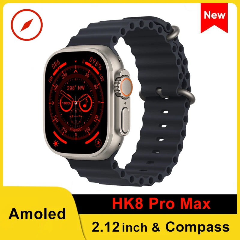 

49mm HK8 Pro MAX Smart Watch Amoled 2.12 Inch Bluetooth Call Waterproof Wireless Charging NFC Compass Smartwatch for Men Women