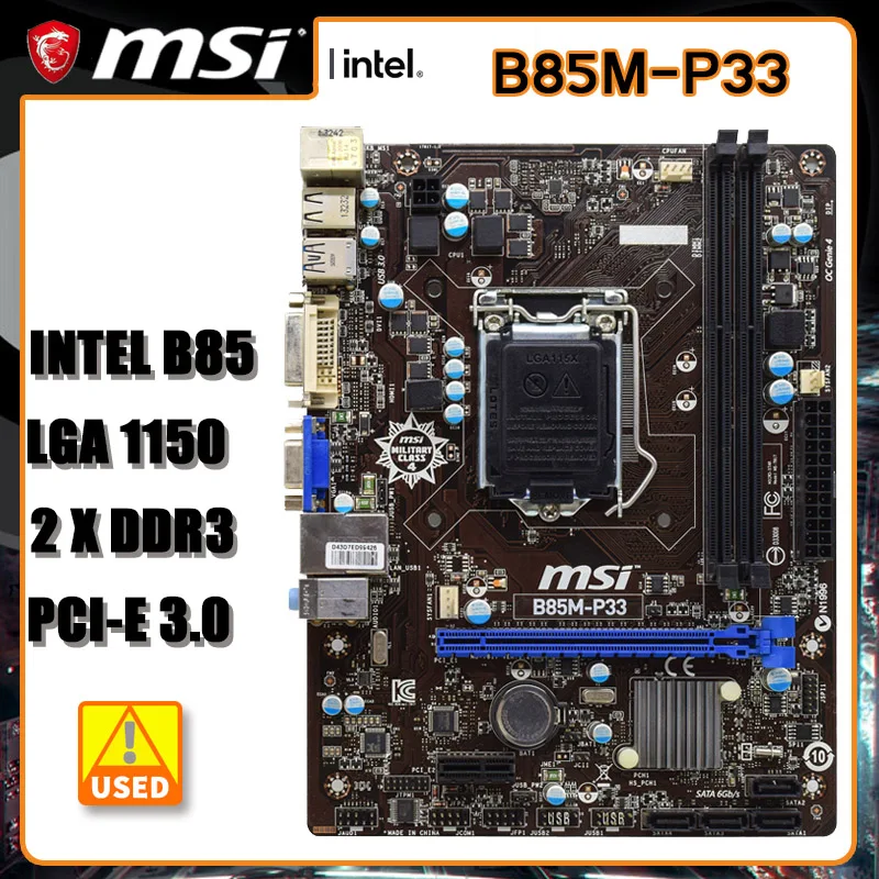 

1150 B85 Motherboards MSI B85M-P33 Motherboards DDR3 32GB LGA 1150 PCI-E 3.0 USB3.0 DVI Micro ATX For intel Xeon E3-1270 v3 cpus