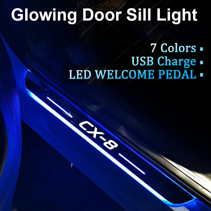 

Moving Car LED Welcome Pedal Door Sill Pathway Breathe Threshold Light USB for Mazda CX-8 CX 8 CX8 Logo Auto Interior Decoration