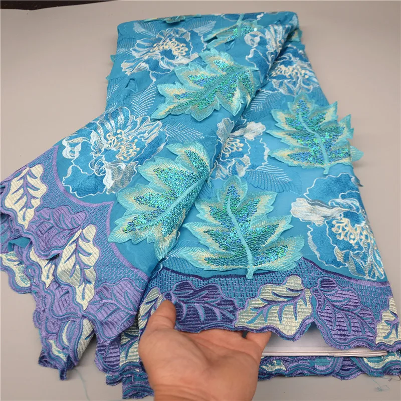 

Latest African French Lace Fabric High Quality Guipure Lace Chemical Lace Fabric Flocking With Sequins For Wedding Party PS07097