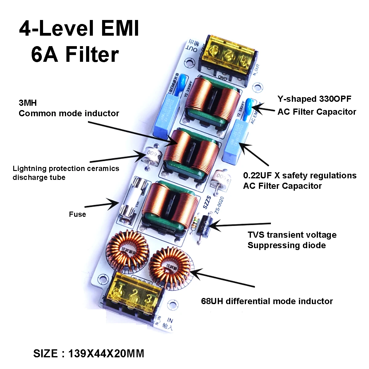 Фильтр EMI переменного тока 110V 220V 6A 10A 4 уровень AC Filter 4Stage Audio Amplifier Power Purifier Current Sound