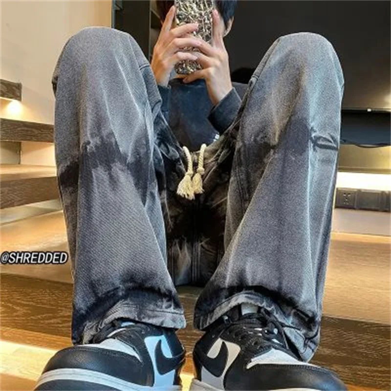 Мужские джинсы на завязках повседневные мешковатые прямые брюки в стиле ретро y2k