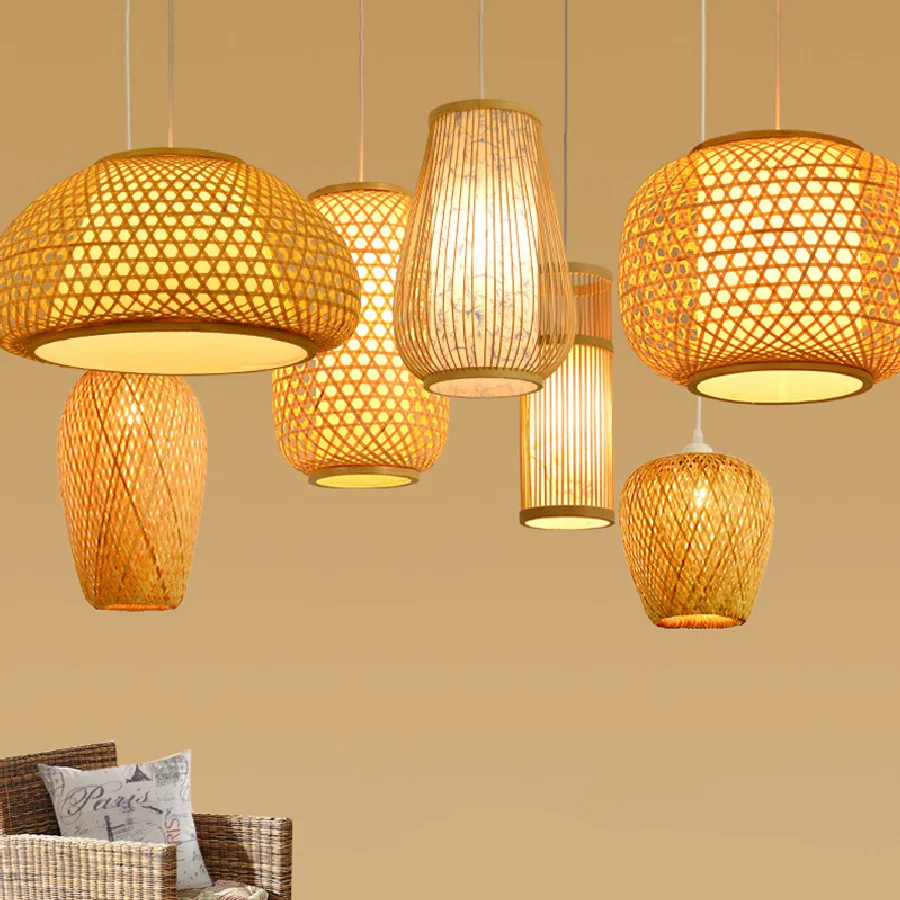 

Modern handmade Chinese style woven bamboo art, bamboo lantern chandelier, bedroom, living room and dining room chandelier
