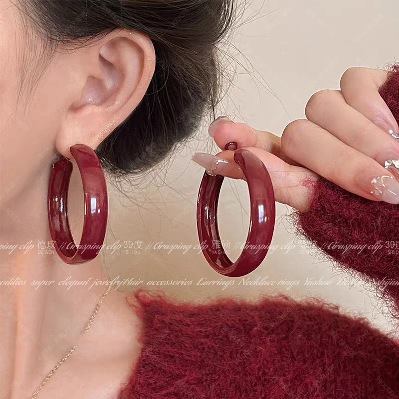 European and American Exaggerated Large Circle Earrings Women Angola Red High-Grade Retro Hong Kong Sle Eardrops E...