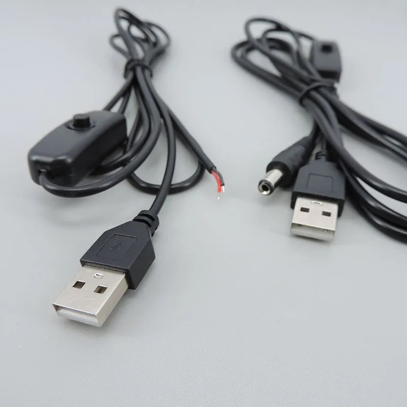 1/1.5 м белый черный USB штекер к DC 2pin 5 x2 1 мм провод источника питания 501 кнопка