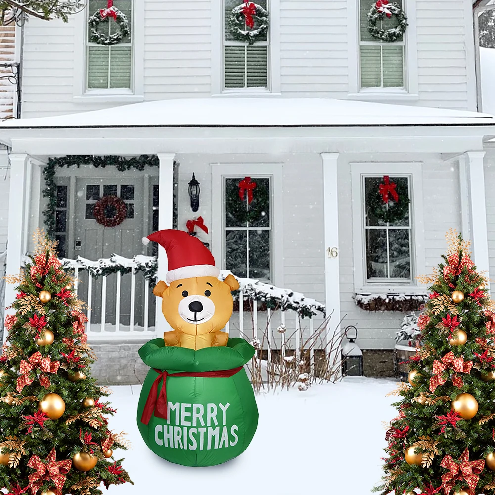 

Inflatable Bear Model with LED Light Xmas Bear Ornament 1.5M with Gift Bag Xmas Lawn Yard Home Decor