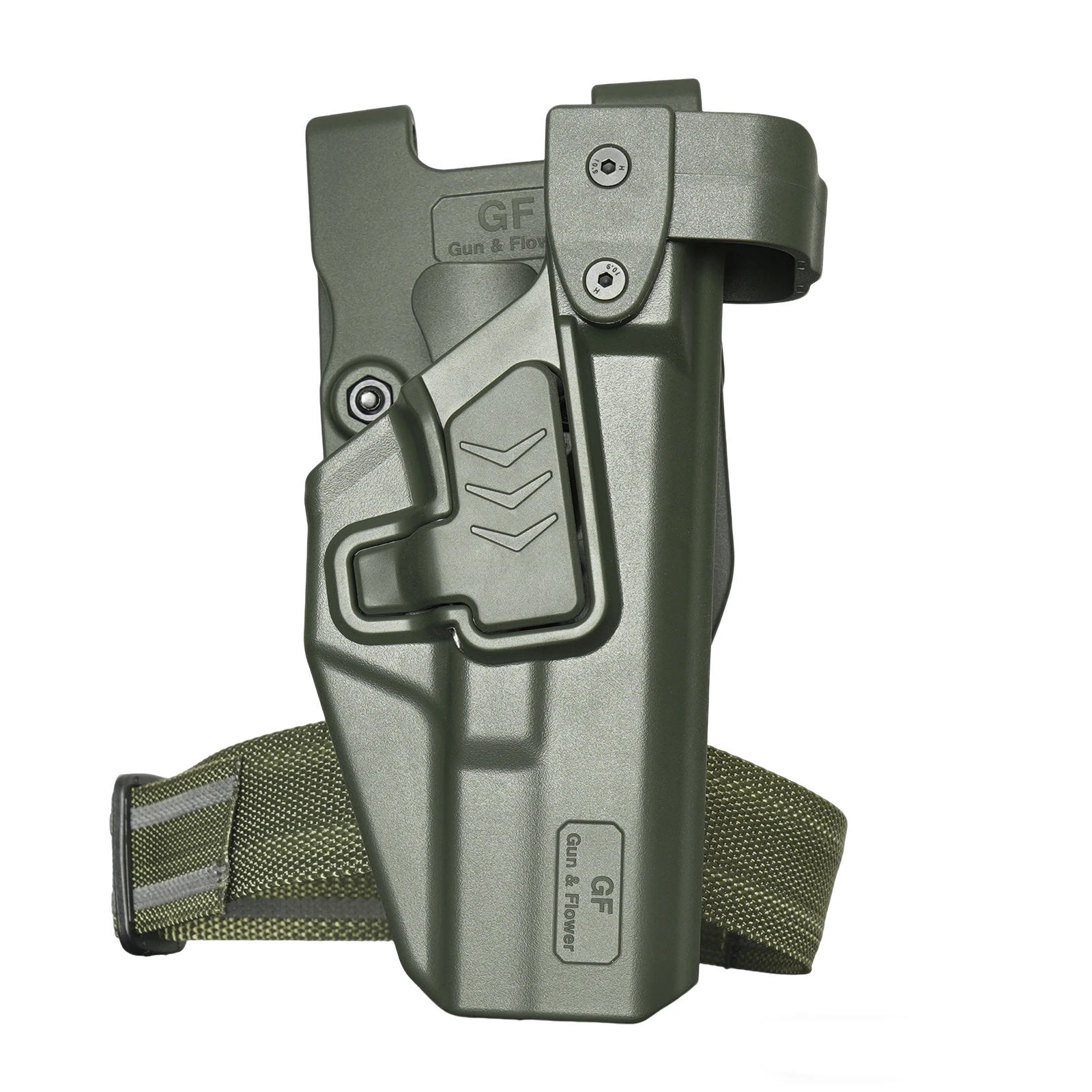 Фото Для Glock 17/19/19x/23/31/32/45 (1-5 поколений), G22 (1-4 поколения), уровень защиты III, кобура OWB, зеленая кобура, замок, поясная сумка, полимерный ремень с фиксацией. №3