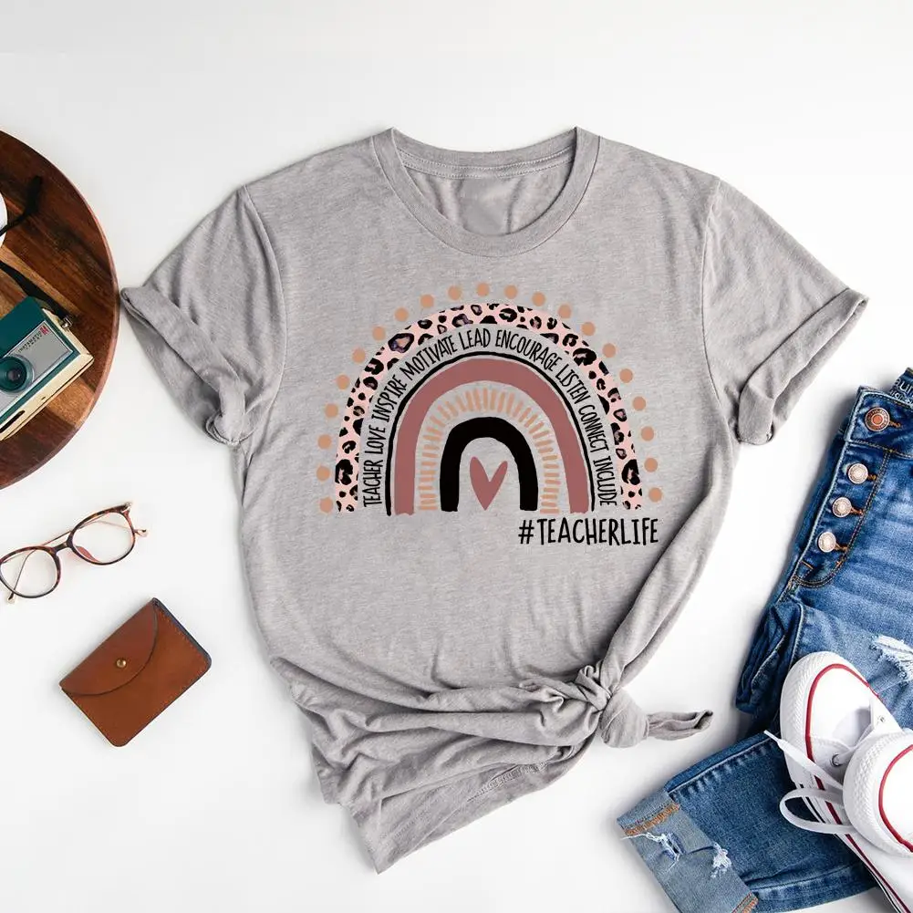 

Fashion Teaching T-shirt Women Men Neutral Teachers Life Rainbow Casual T-shirts Cotton Daily Tops S-XXXL