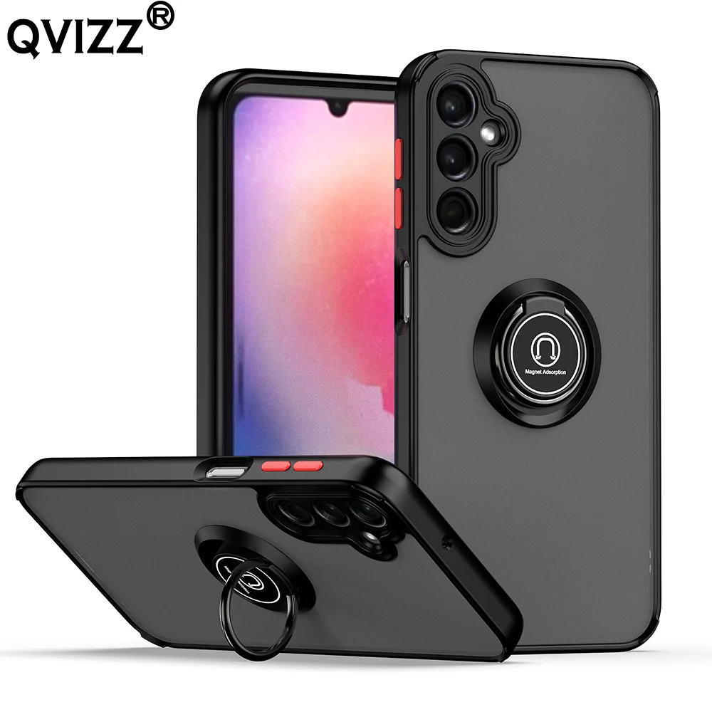 

Luxury Case for Samsung Galaxy A24 4G Car Magnetic Ring Holder Translucent Armor Shockproof Phone Cover for SamsungA24 GalaxyA24