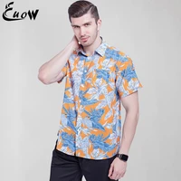 euow casual button up shirt mens clothing summer hawaiian shirts fashion printed short sleeve blouses beach wear camisas us size