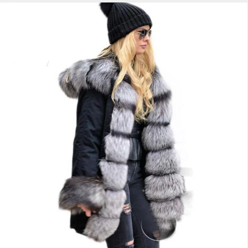 Waterproof Long Parka Hooded  Winter Warm Coat Real Fur Jacket Natural Fox Fur Collar  Parkas Luxury Women's Jacket Female Cloth