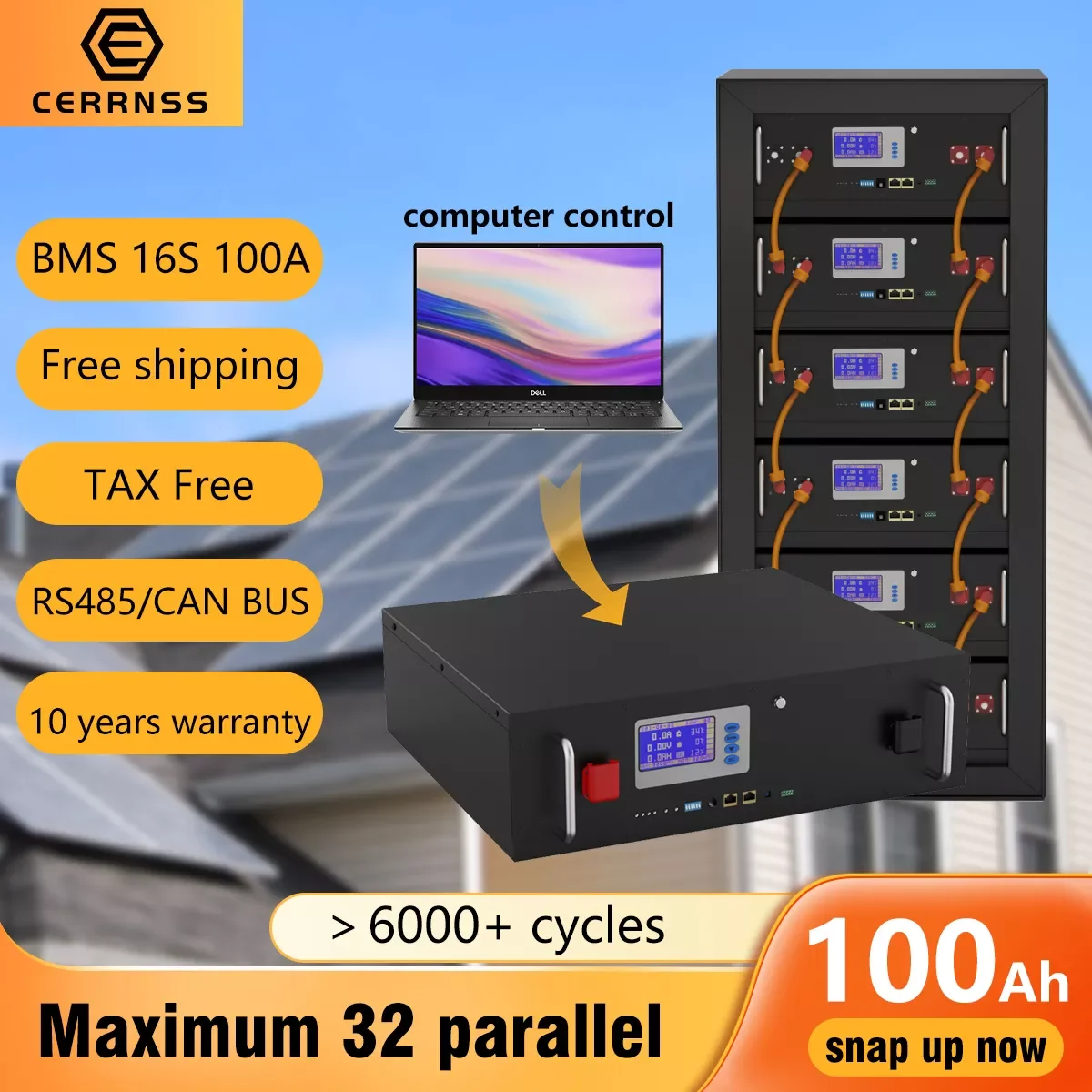 

Аккумулятор LiFePO4 48 В, 6000 Ач, Ач, 5 кВт, 10 кВт, + циклов, литиевая батарея на солнечной батарее, Can-шина RS485 с 32 параллельными режимами для домашнег...