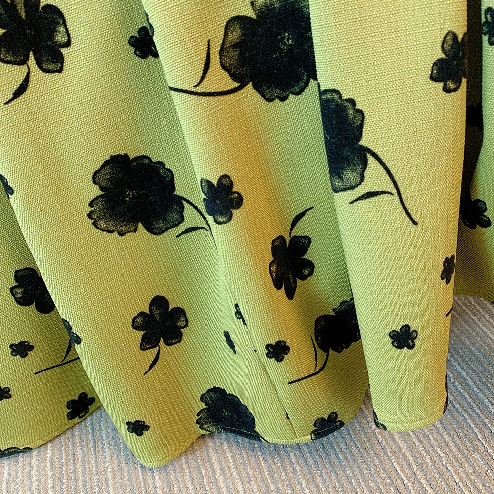 Весенне-осеннее женское повседневное платье больших размеров черно-зеленое