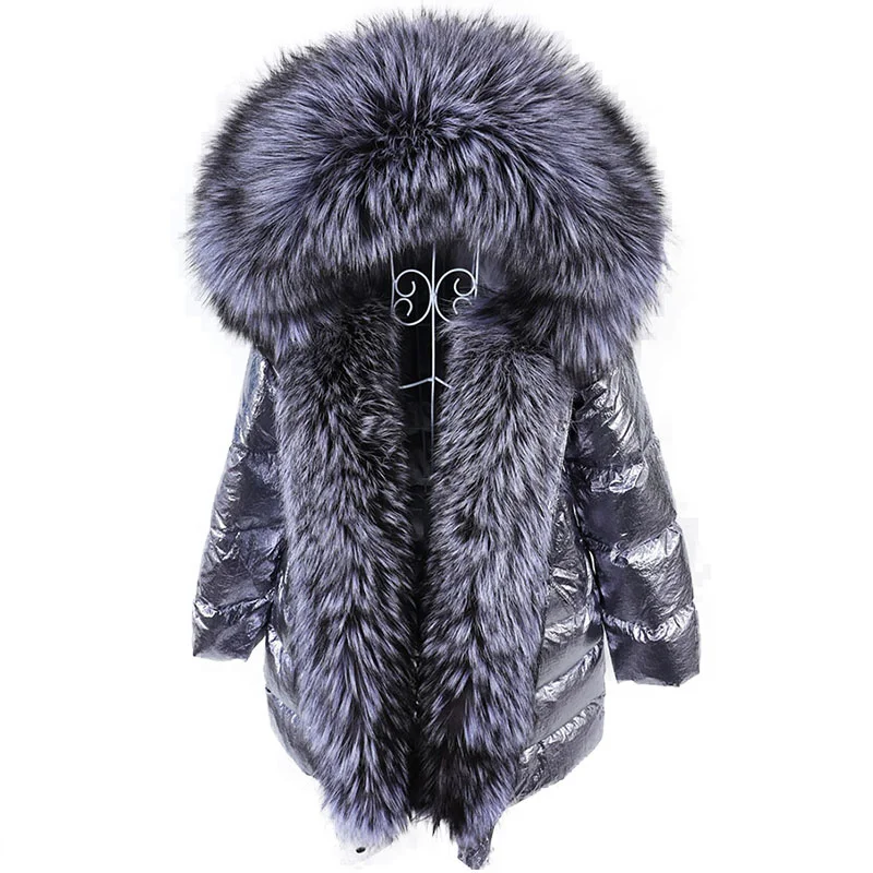 

Maomaokong 2022 Winter Luxury Real Fox Raccoon Fur Collar Down Jacket Women Hooded Warm Puffer Coat Waterproof Outerwear Parkas