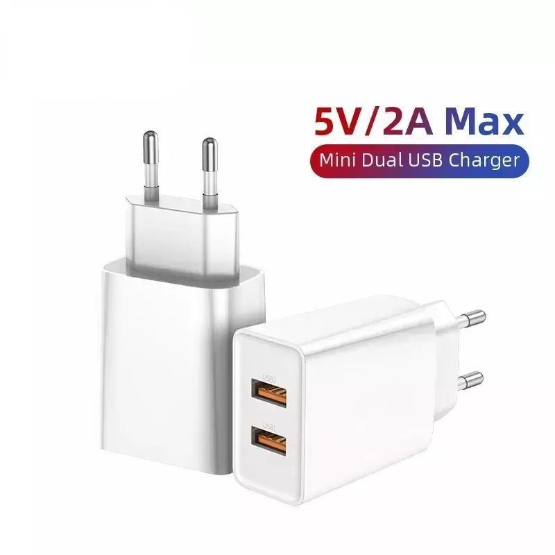 

NEW2023 Mini Dual USB Charger EU Plug Adapter Wall Fast Charger For iPhone11 Xs Quick Charge Portable Mobile Travel Charger