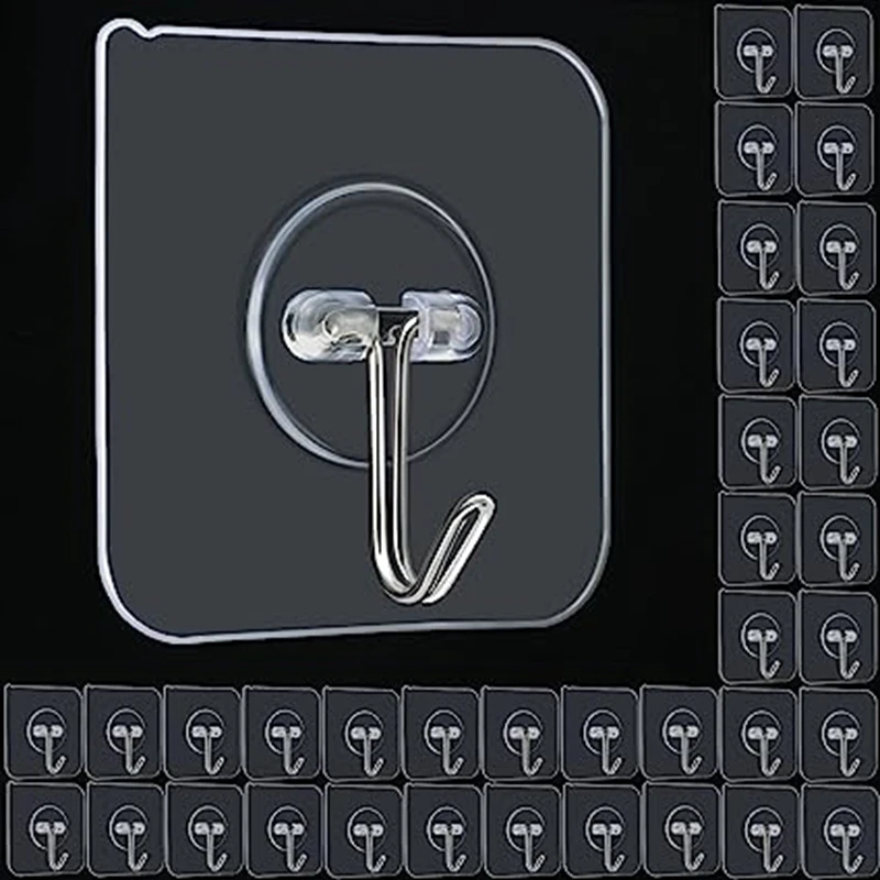 

100PCS Wall Hooks Hanging Heavy Duty Self Adhesive Transparent Waterproof Sticky Hooks for Keys Bathroom Shower Outdoor Kitchen