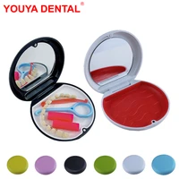 1pc retainer case with mirror 6 colors fake teeth orthodontic case dental denture box holder container bracket storage organizer