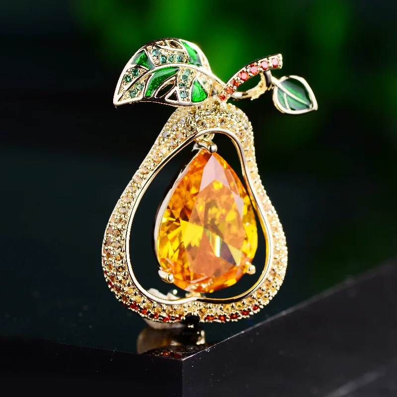 

Korean Version of The New Pear Zircon Brooch Elegant and Cute Fruit Clothing Pin Personality Fashion Sweater Jacket Accessories
