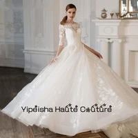 yipeisha ivory sweetheart a line organza chic wedding dresses 34 sleeve applique new bridal gowns floor length robe de mari%c3%a9e