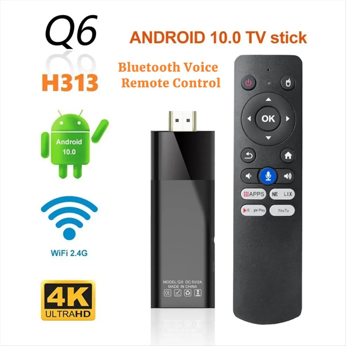 Фото ТВ-приставка Blacksale Q6 Mini + Bluetooth-пульт с голосовым управлением, Android 10, 2 ГБ+16 ГБ, Wi-Fi 2.4G+5G, BT4.0, H313, Smart TV Box, Android TV Stick №3