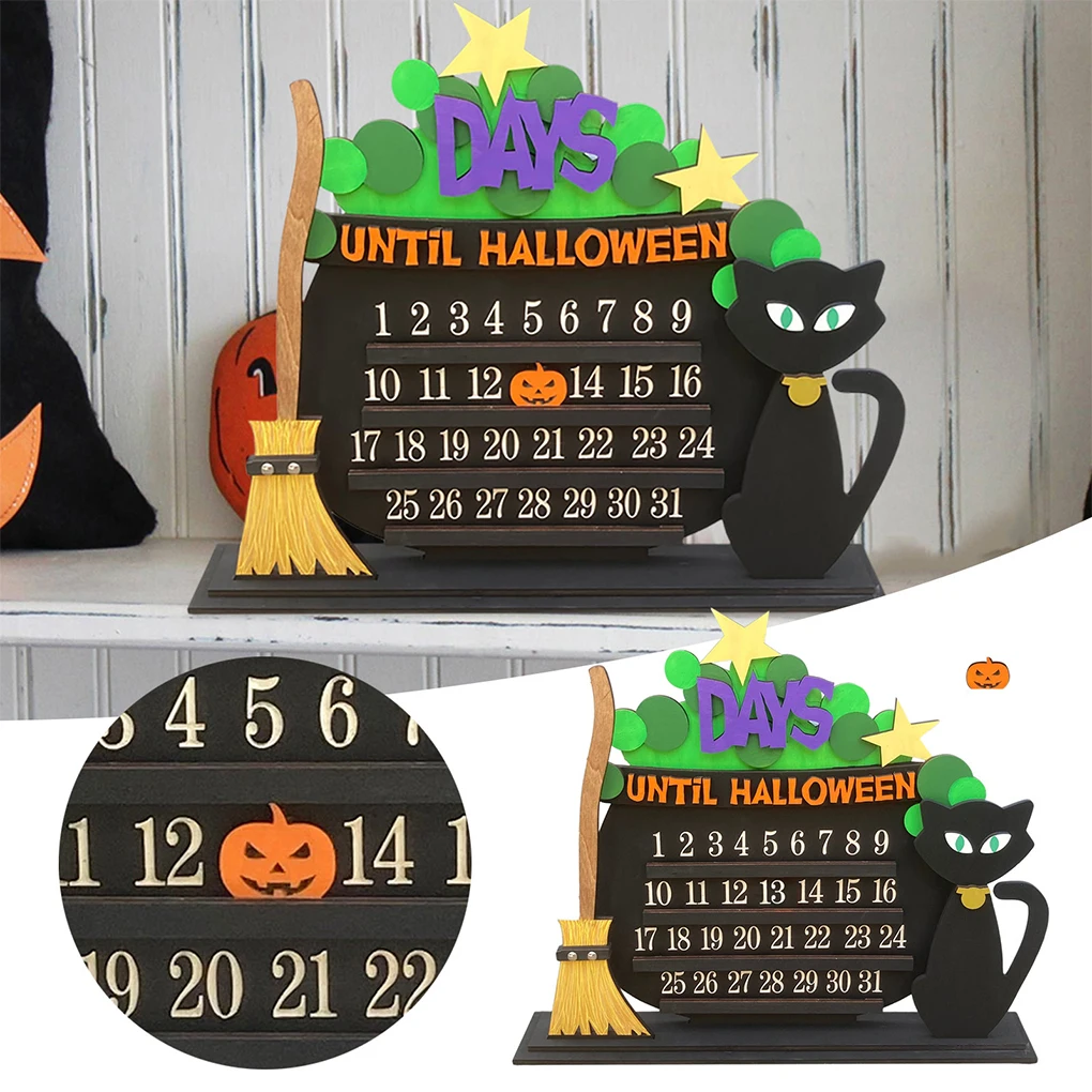 

Halloween Advent Calendar Quirky Count-down Joy For All Ages Wooden Cat Broom Count-down Ornament