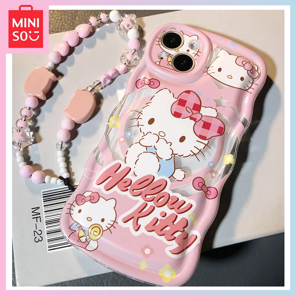 

2023 New Miniso Hello Kitty Pink Cute Cartoon Iphone13/14Promax Phone Case 11/12/mini High Appearance Level Chain Phone Case