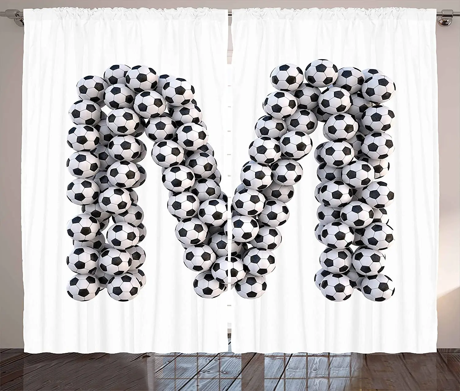 

Letter M Blackout Curtains Diagonal and Vertical Stack of Soccer Balls Alphabet Letter M Symbol Design Window Curtain