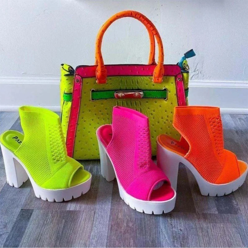 

Large Size Color Sandals 2022 Summer New Fish Mouth Thick Heels High Heels Fashion Sandals Deodorant Breathable Women's Shoes