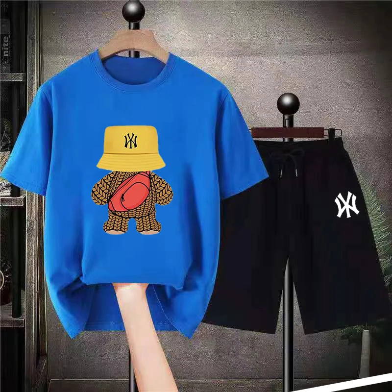 Luxury Short Sets Cotton Mens Clothing Bear Print Oversize Women Comfy Tshirt Shorts Brand Outfit Fashion Hip Hop Streetwear Set