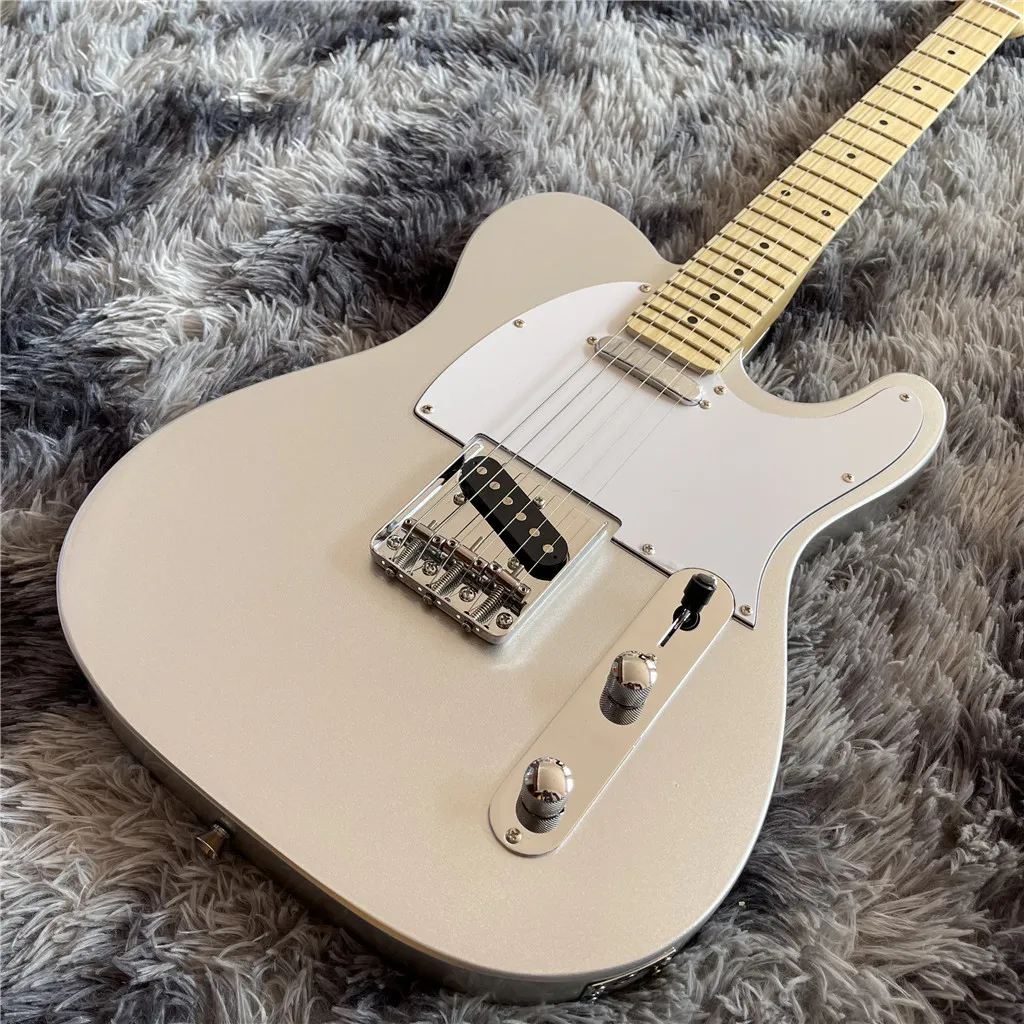 

New Arrival Custom Metallic silver color electric guitar with maple fingerboard and neck , chrome hardware , fast shipping