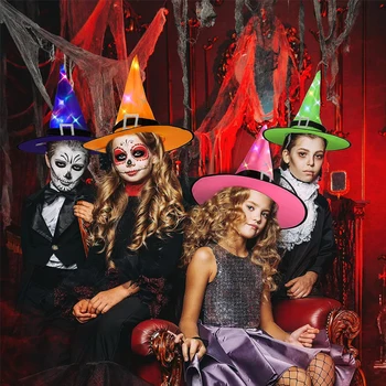 Halloween LED Luminous Light Witch Hat Outdoor Garden Adult Party Prom Featival Dress Up Decoration For Kid Glowing Hat Costume 1