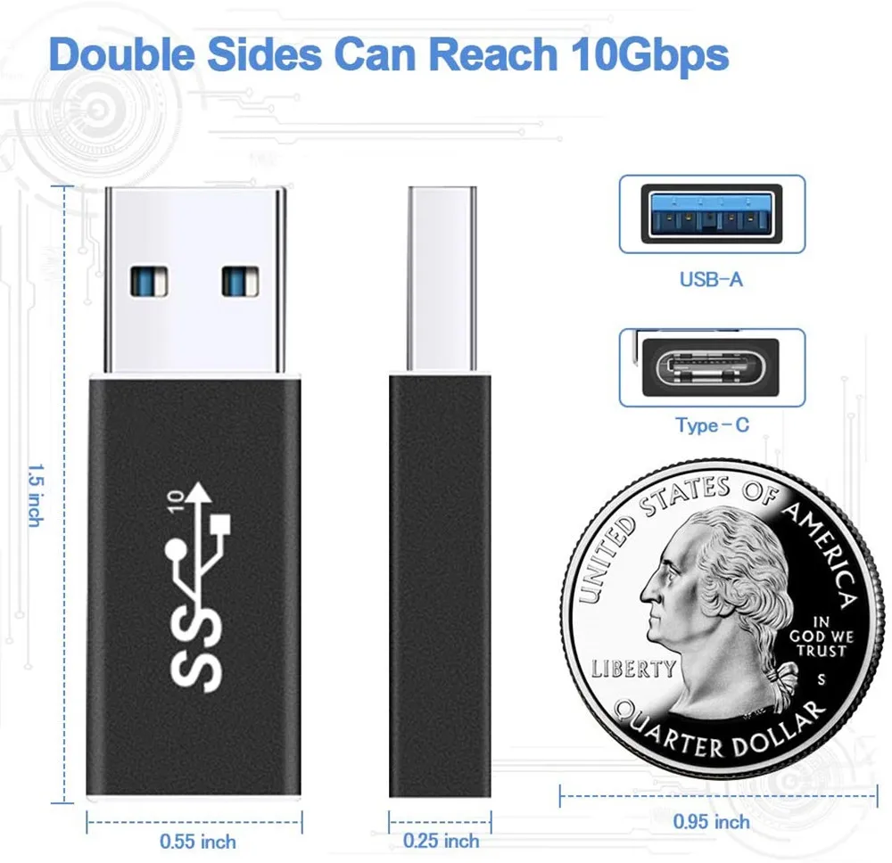 Фото Адаптер USB (штекер)/USB Type-C (разъем), поддержка зарядки и передачи данных, 10 Гбит/с, работа в две стороны, USB 3.1 GEN 2 №2