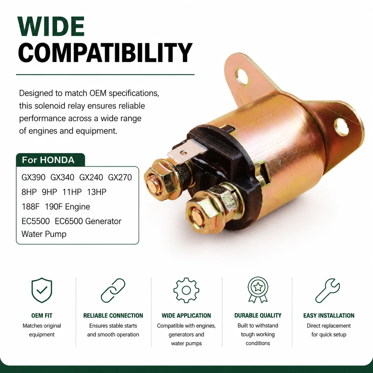 Фото Реле соленоида стартера для двигателей Honda GX240 GX270 GX340 GX390 8-13 л.с., генераторов 188F 190F, а также запчасти для водяных насосов EC5500 EC6500 №3