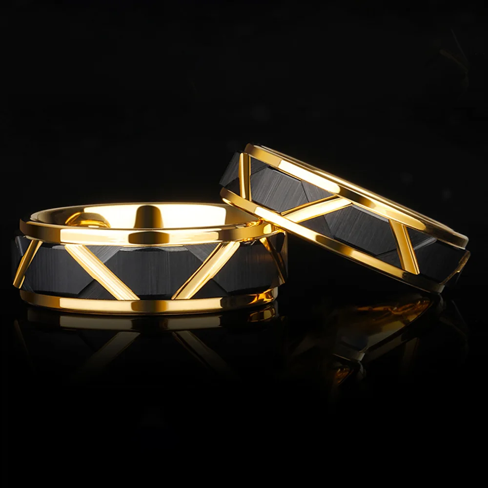 

PSJ Male Wedding Bands 6mm/8mm Brushed Black Gold Plated Tungsten Carbide Rings for Men Engagement Gift Fashion Jewelry