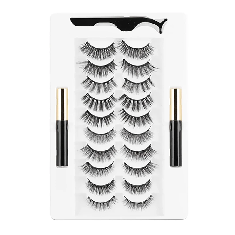 

10 Pairs Magnetic Eyelashes Set Magnetic Liquid Eyeliner Magnet Eyelash & Tweezers Waterproof Lasting Lashes Extension