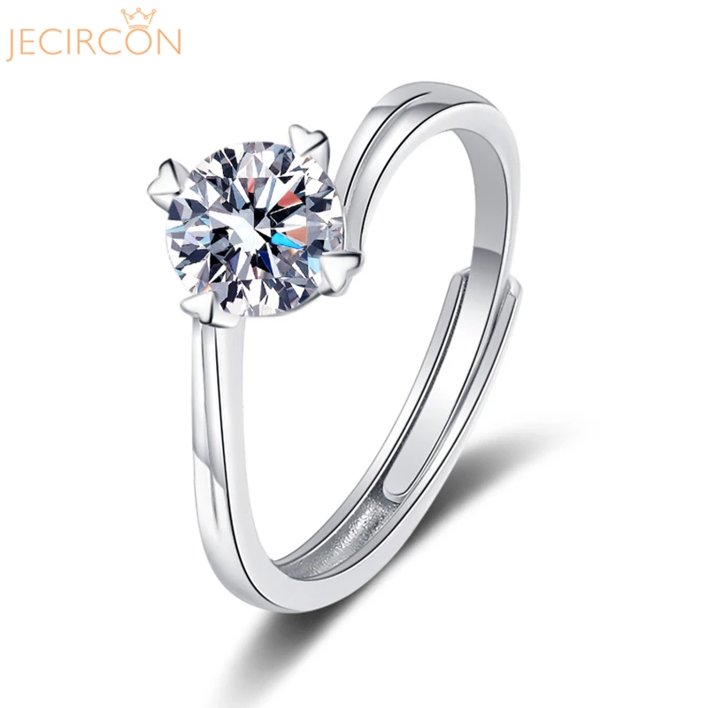 

JECIRCON 925 Sterling Silver Twisted Arm Love 4 Prongs Ring for Women Simple Creative 1 Carat Moissanite Opening Wedding Band