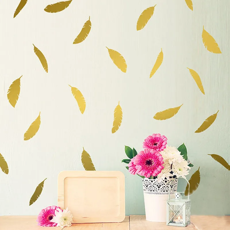

12 шт. золотистые и серые перья настенные наклейки для гостиной, спальни декоративные аксессуары из ПВХ домашняя настенная Съемная наклейка