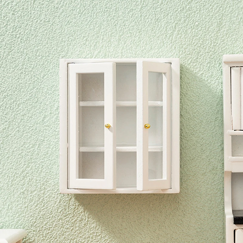 

1:12 Dollhouse Miniature Wooden Cupboard Kitchen Hanging Cabinet Furniture Toy Bathroom Wall Cabinet Model For Dollhouse Decor